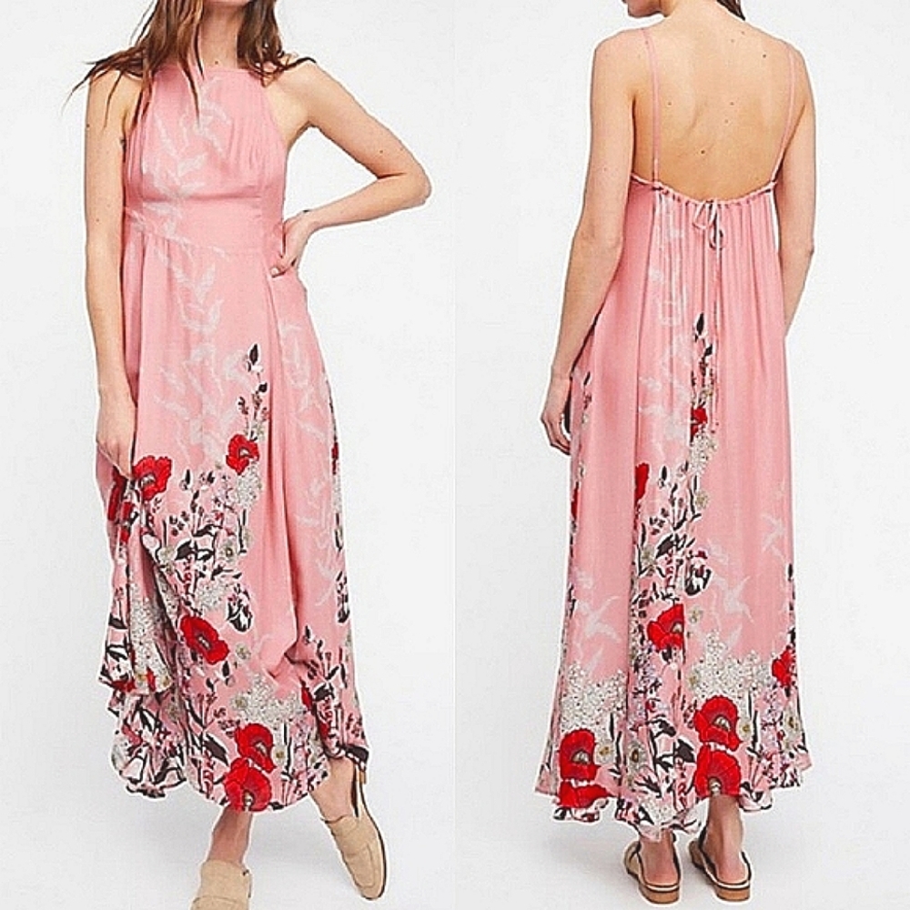 NWT🌺 Free People Embrace It Pink Flowy Floral Maxi Dress, Small
